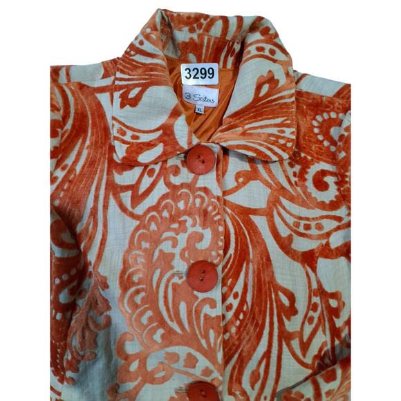 Y2K Vintage Velvet Burnout 3 Sisters Womens  size XL Button Paisley Fall Jacket - Picture 7 of 16